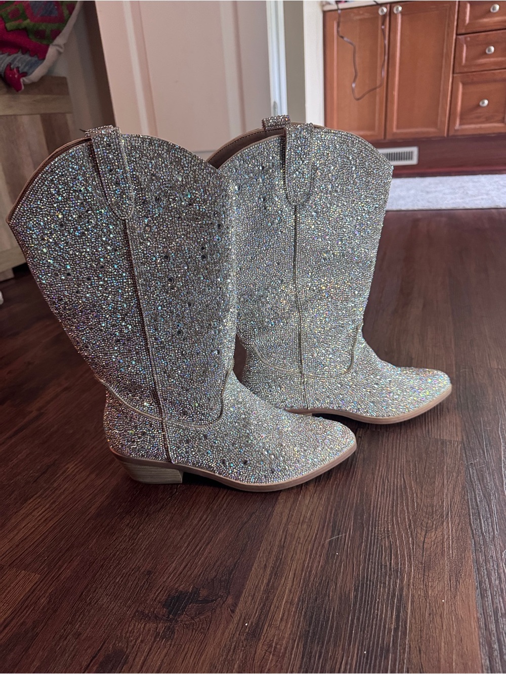 Madden Girl Sparkling Rhinestone Cowboy Boots - Silver Glitter